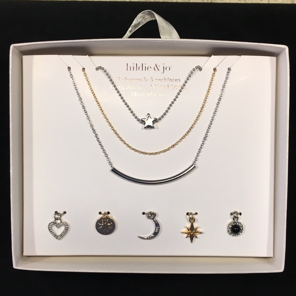 3 Silver and Gold Tone Necklaces and Charms Set